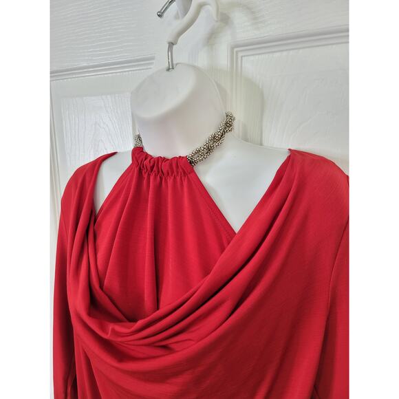 AGB Stunning Choke Collar Halter Top With Cowl Neck Long Sleeve Overlay SMALL - Picture 3 of 9
